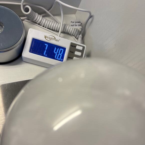 Large Milky Clear Quartz Sphere | Crystal Ball with Wispy Striped Inclusions - Picture 6 of 9